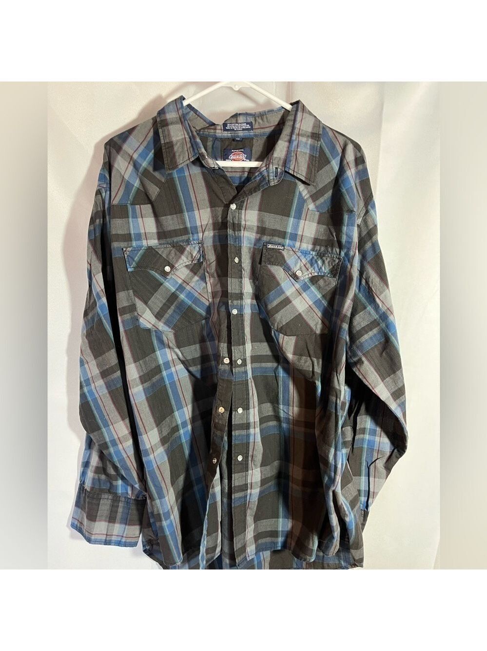 Dickies Button Down Shirt- Blue/Gray Plaid - 3XL- EUC